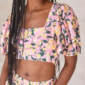Moon River Pink Floral Crop Top